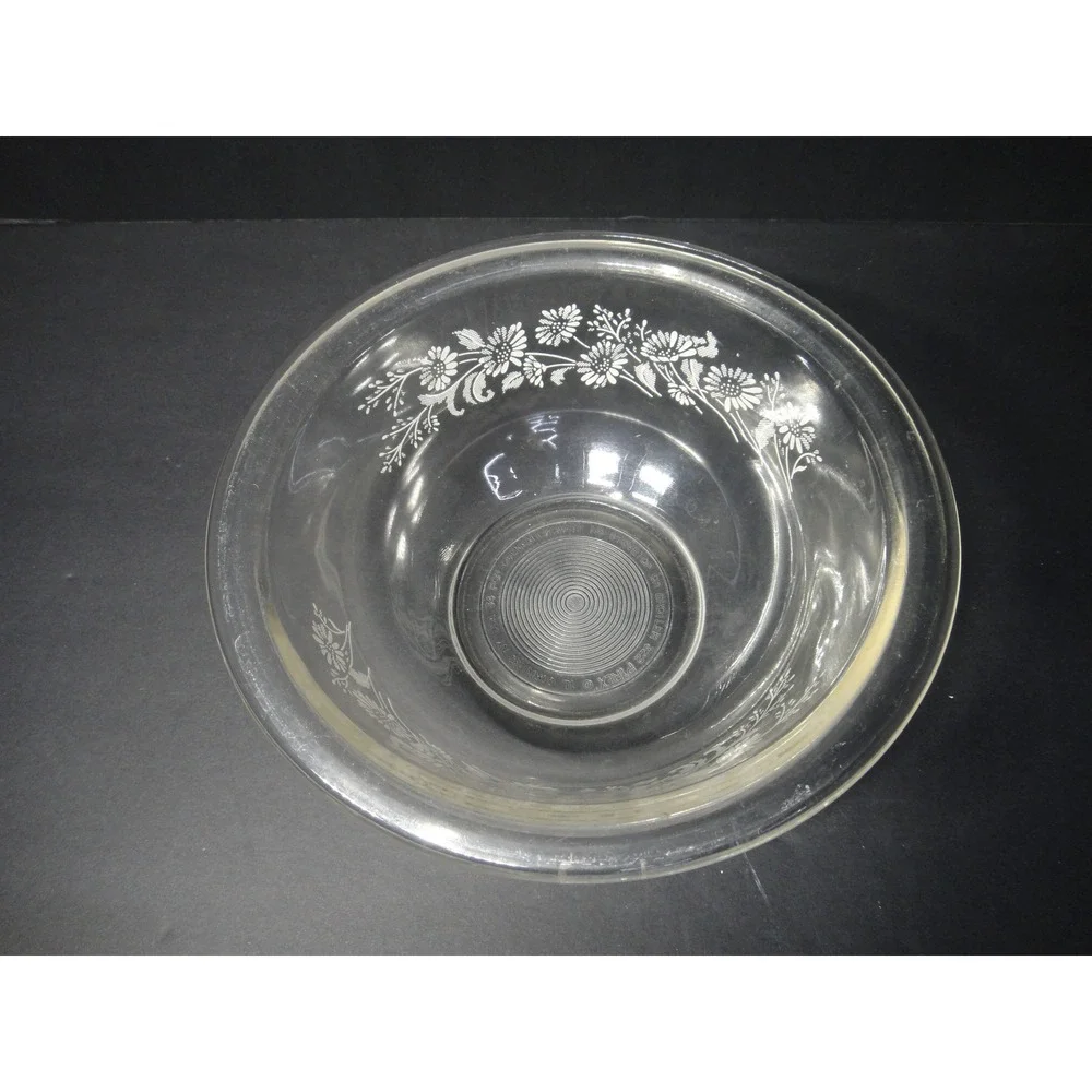 Vintage Pyrex #322 Clear Glass Mixing Bowl Colonial Mist White Daisy Floral 1L